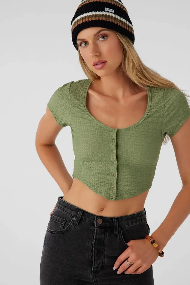 O039NEILL MARLENA TEXTURED KNIT CROP TOP Oil Green Women Collections