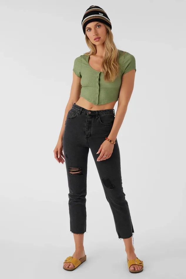 O039NEILL MARLENA TEXTURED KNIT CROP TOP Oil Green Women Collections