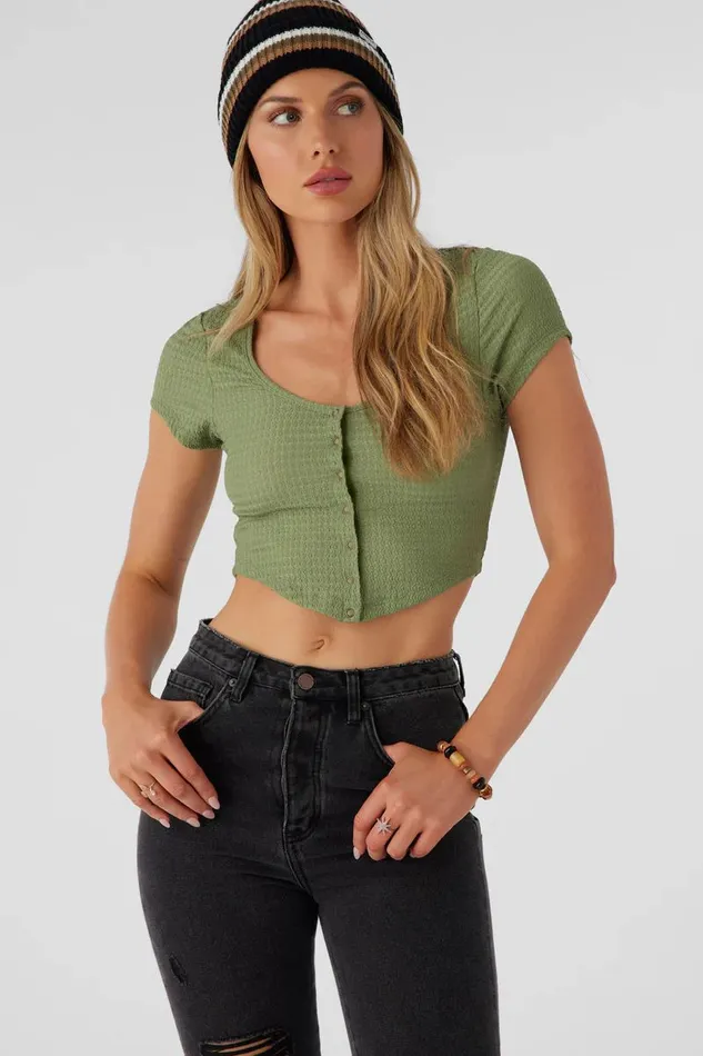 O039NEILL MARLENA TEXTURED KNIT CROP TOP Oil Green Women Collections