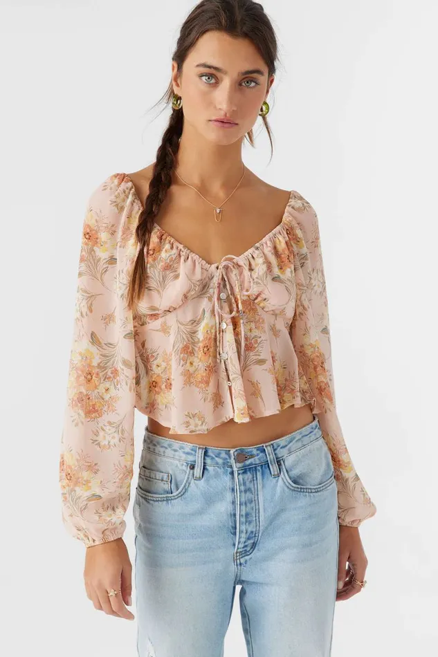 O039NEILL NOA NAYA FLORAL LONG SLEEVE TOP Rose Dust Women Clothing