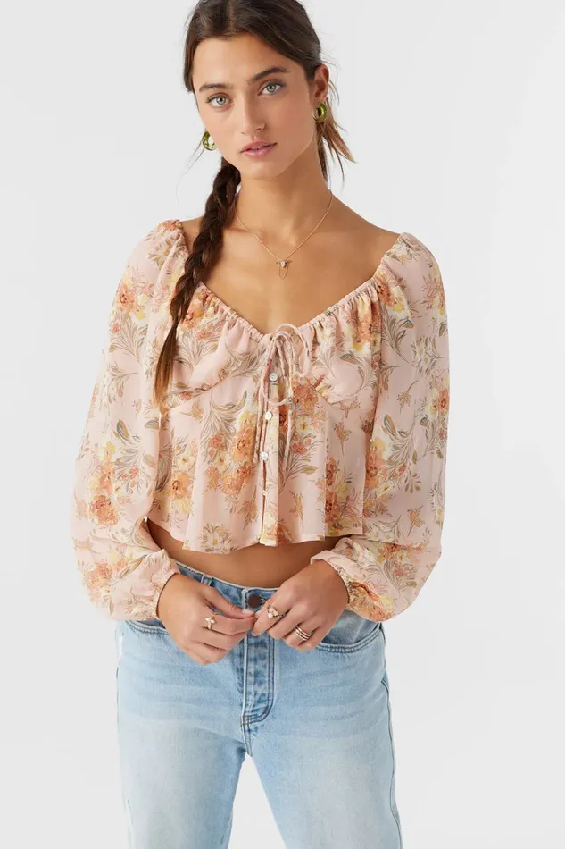 O039NEILL NOA NAYA FLORAL LONG SLEEVE TOP Rose Dust Women Clothing