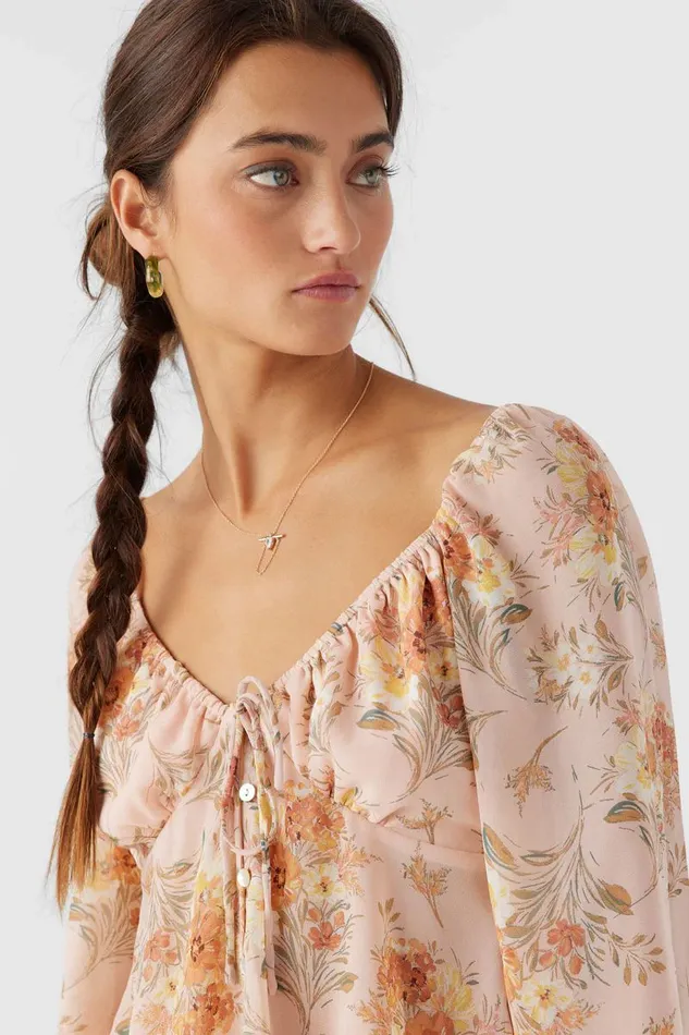 O039NEILL NOA NAYA FLORAL LONG SLEEVE TOP Rose Dust Women Clothing