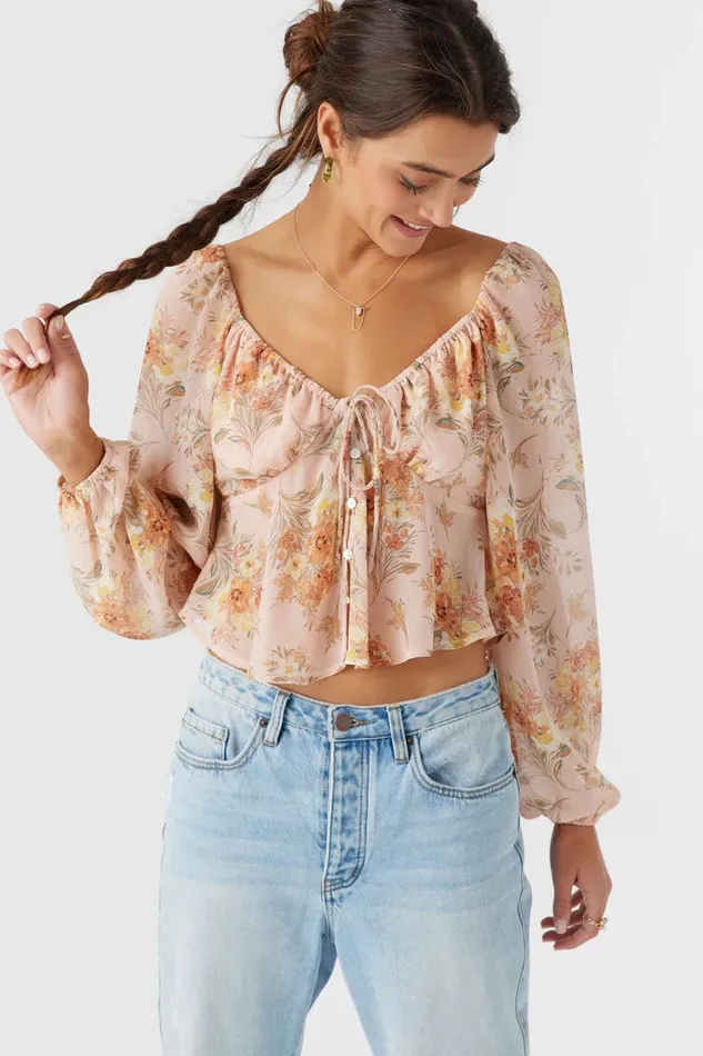 O039NEILL NOA NAYA FLORAL LONG SLEEVE TOP Rose Dust Women Clothing