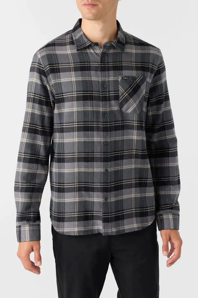 O039NEILL REDMOND PLAID STANDARD FIT LONG SLEEVE SHIRT Graphite Men Clothing