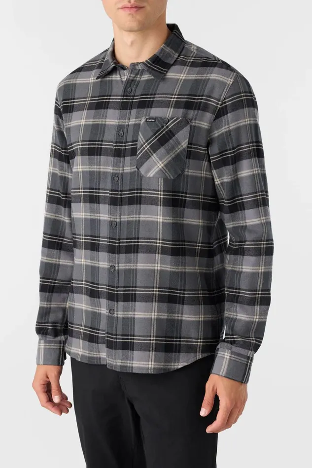 O039NEILL REDMOND PLAID STANDARD FIT LONG SLEEVE SHIRT Graphite Men Clothing
