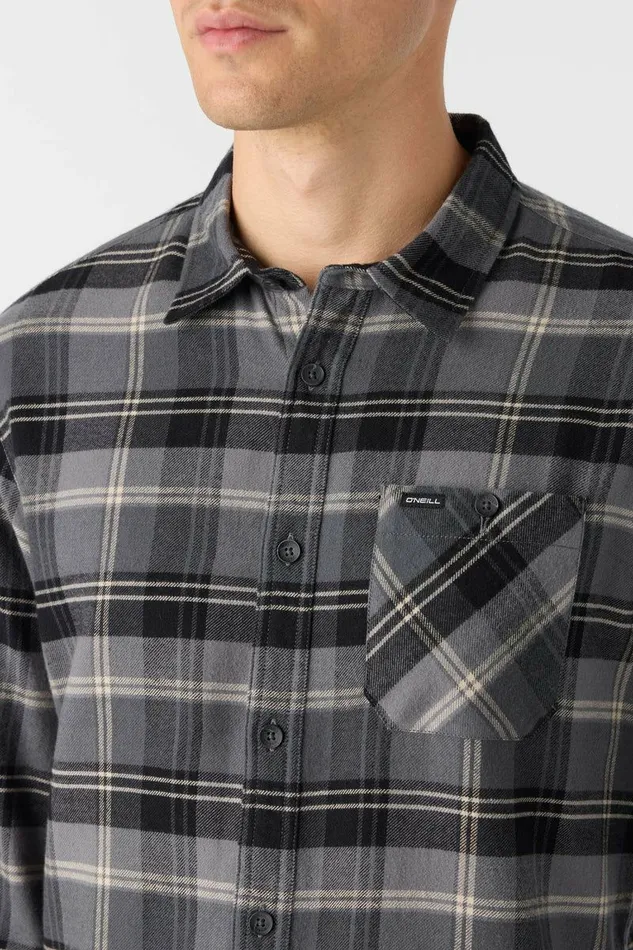 O039NEILL REDMOND PLAID STANDARD FIT LONG SLEEVE SHIRT Graphite Men Clothing