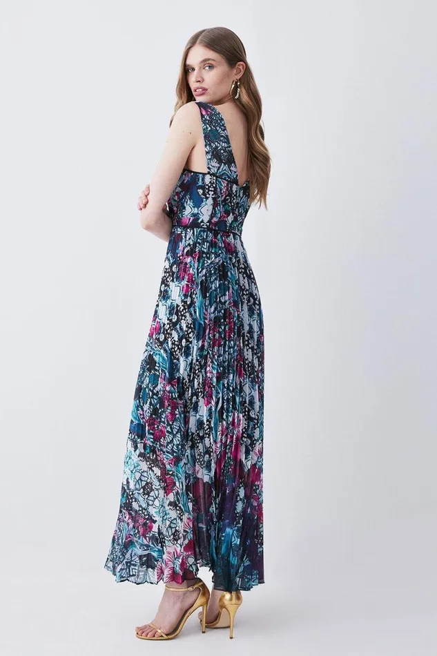 Ombre Tile Pleat Corset Detail Woven Maxi Dress Purple Women Karen Millen Tops