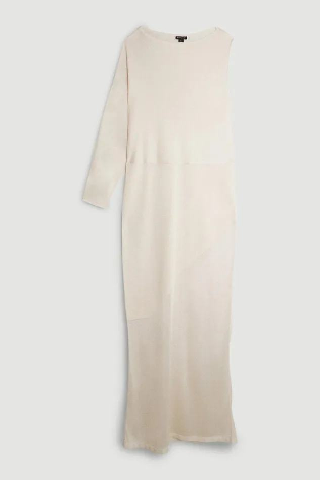 One Sleeve Slinky Sheer Knit Midaxi Dress Cream Women Karen Millen Dresses