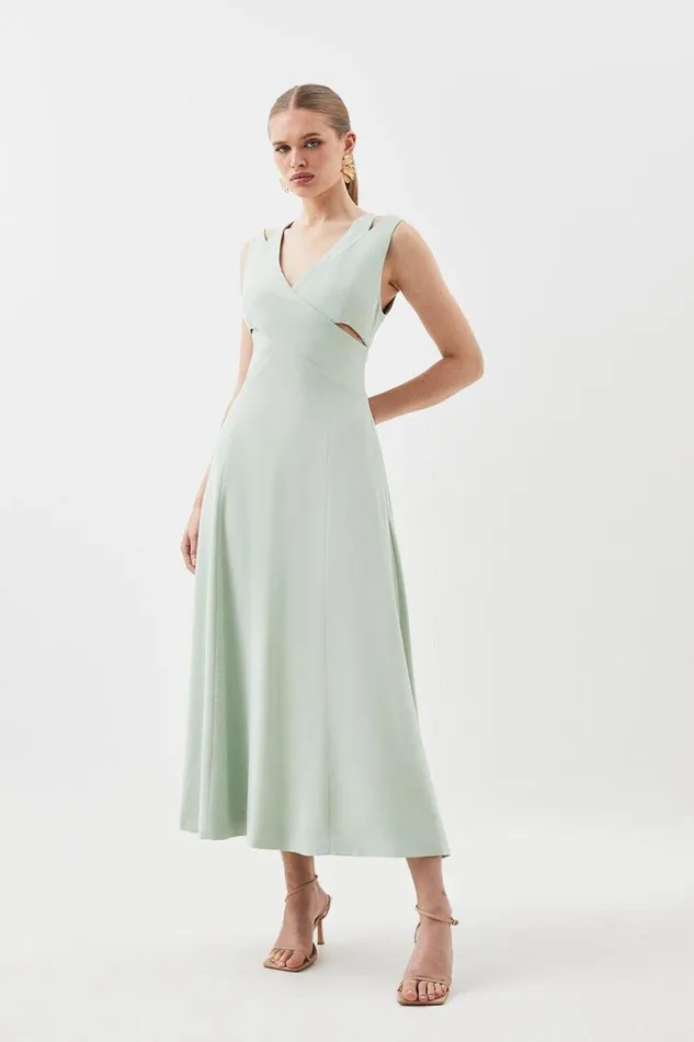 Open Back V Neck Woven Midi Dress Sage Women Karen Millen Dresses