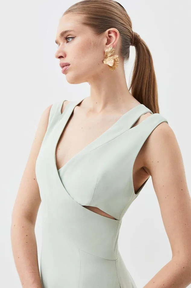 Open Back V Neck Woven Midi Dress Sage Women Karen Millen Dresses