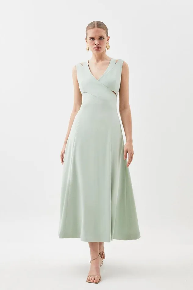 Open Back V Neck Woven Midi Dress Sage Women Karen Millen Dresses