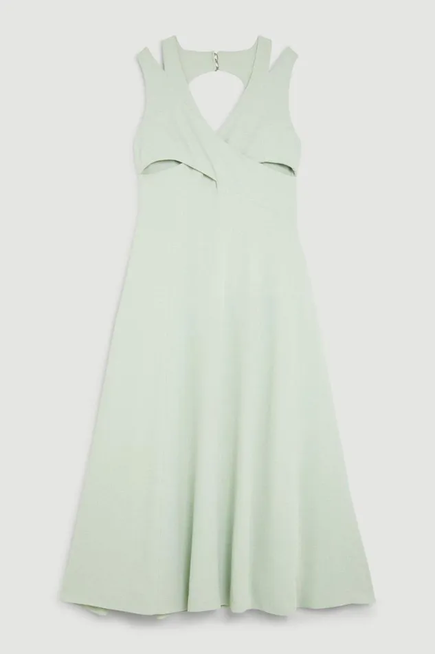 Open Back V Neck Woven Midi Dress Sage Women Karen Millen Dresses