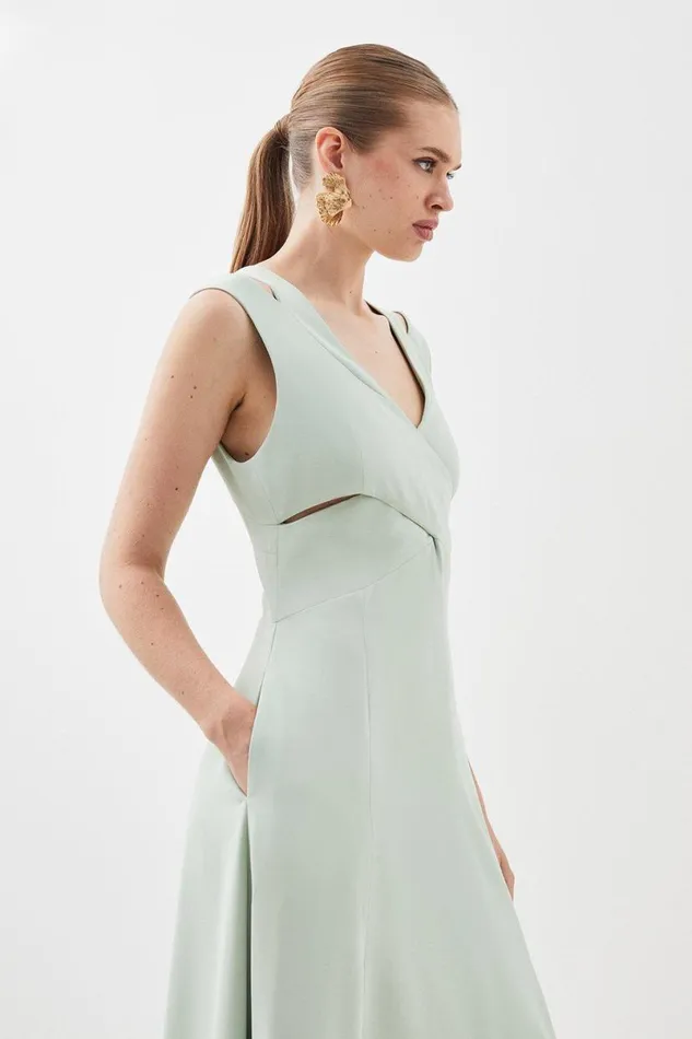 Open Back V Neck Woven Midi Dress Sage Women Karen Millen Dresses