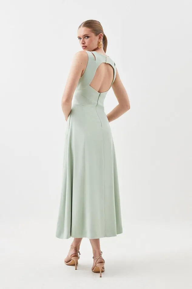 Open Back V Neck Woven Midi Dress Sage Women Karen Millen Dresses