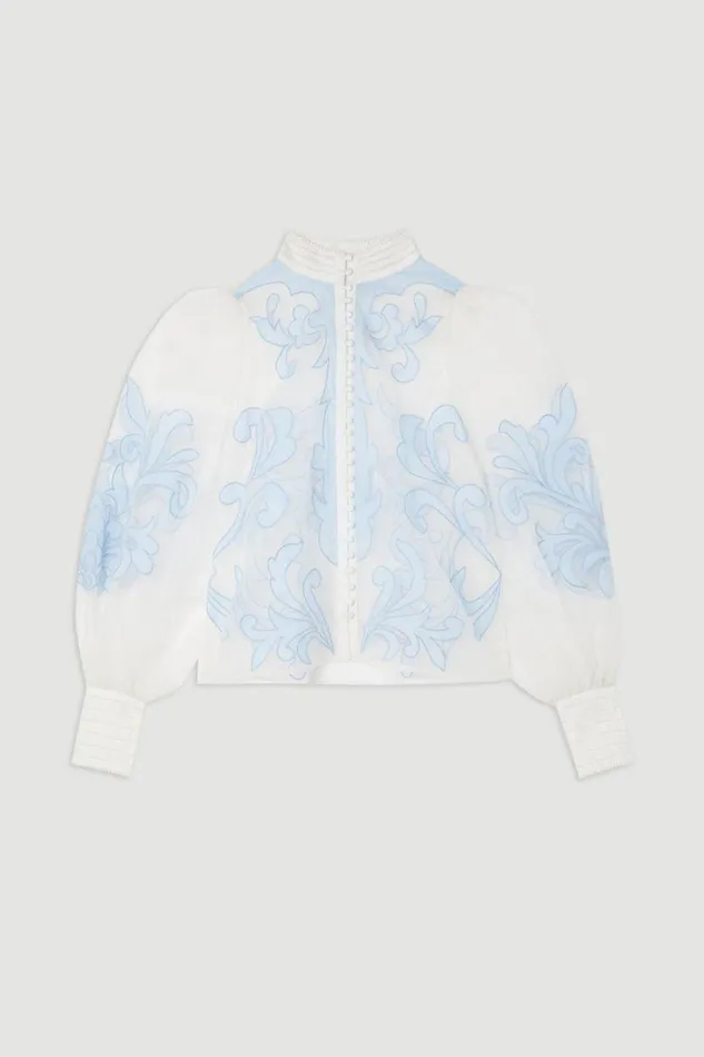 Organdie Applique Buttoned Woven Blouse Baby Blue Women Karen Millen Tops
