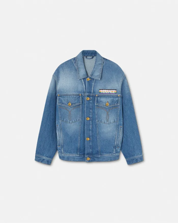 Outerwear and Coats Women Versace Pride Barocco Oversized Denim Jacket Blue
