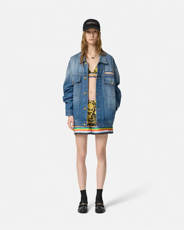 Outerwear and Coats Women Versace Pride Barocco Oversized Denim Jacket Blue