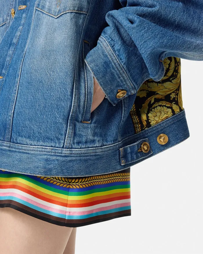 Outerwear and Coats Women Versace Pride Barocco Oversized Denim Jacket Blue