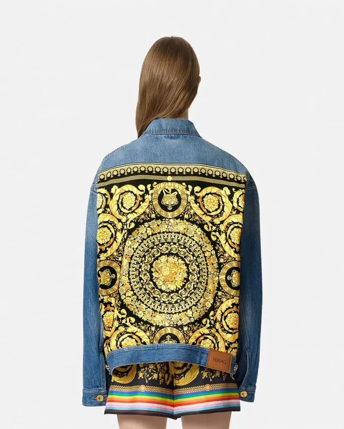 Outerwear and Coats Women Versace Pride Barocco Oversized Denim Jacket Blue