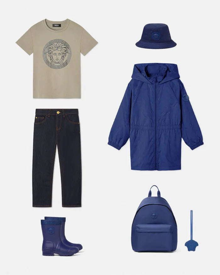 Outerwear Kids Versace Barocco Jacquard Parka Blue