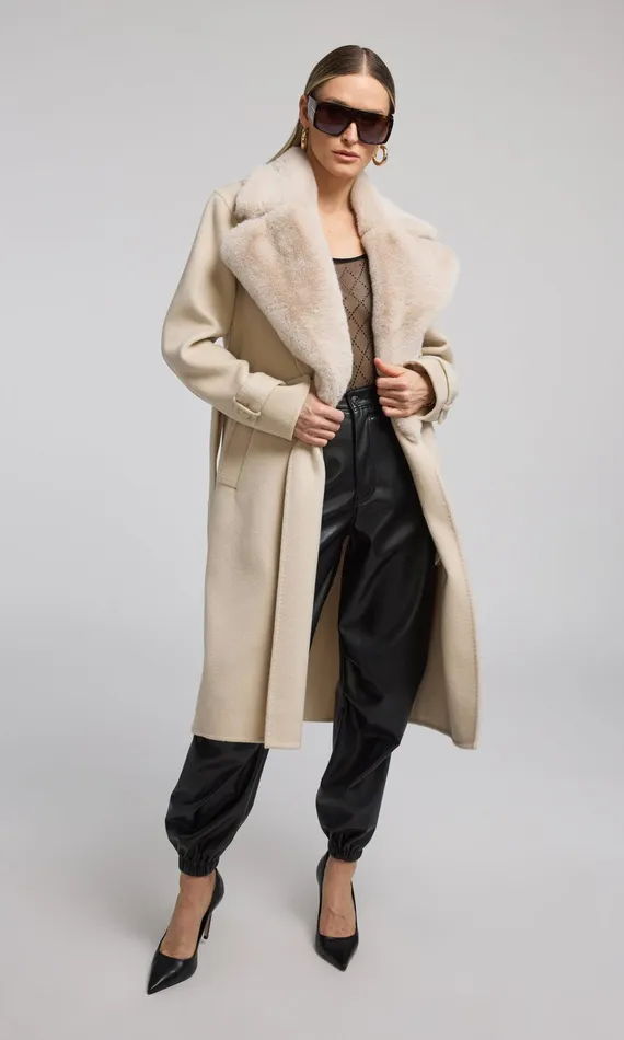 Outerwear Women Generation Love Clothing Annakin Faux Fur Collar Wool Coat Cream