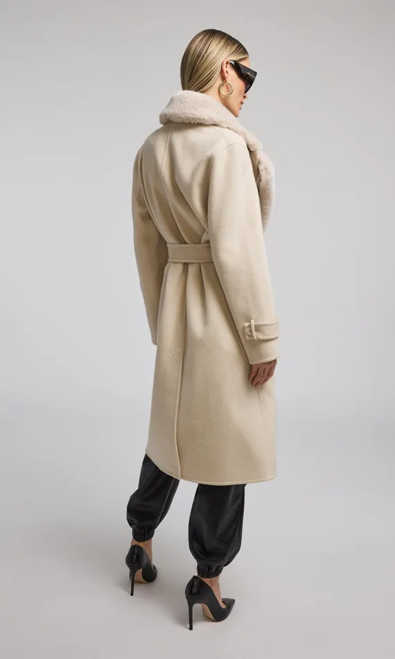 Outerwear Women Generation Love Clothing Annakin Faux Fur Collar Wool Coat Cream