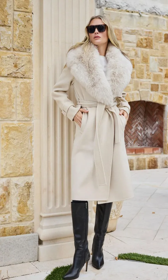 Outerwear Women Generation Love Clothing Annakin Faux Fur Collar Wool Coat Cream