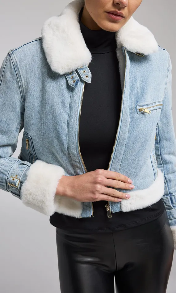 Outerwear Women Generation Love Clothing Jude Denim Faux Fur Combo Jacket Light Bluewhite