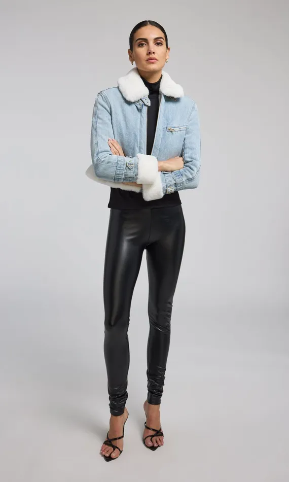 Outerwear Women Generation Love Clothing Jude Denim Faux Fur Combo Jacket Light Bluewhite