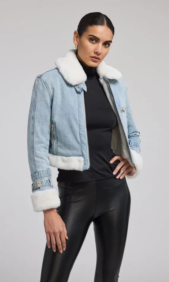 Outerwear Women Generation Love Clothing Jude Denim Faux Fur Combo Jacket Light Bluewhite