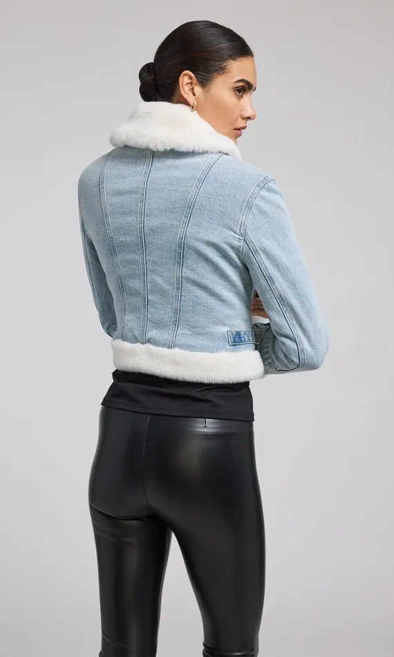 Outerwear Women Generation Love Clothing Jude Denim Faux Fur Combo Jacket Light Bluewhite