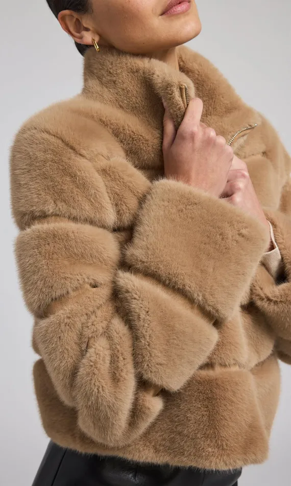 Outerwear Women Generation Love Clothing Tala Faux Fur Bomber Toffee