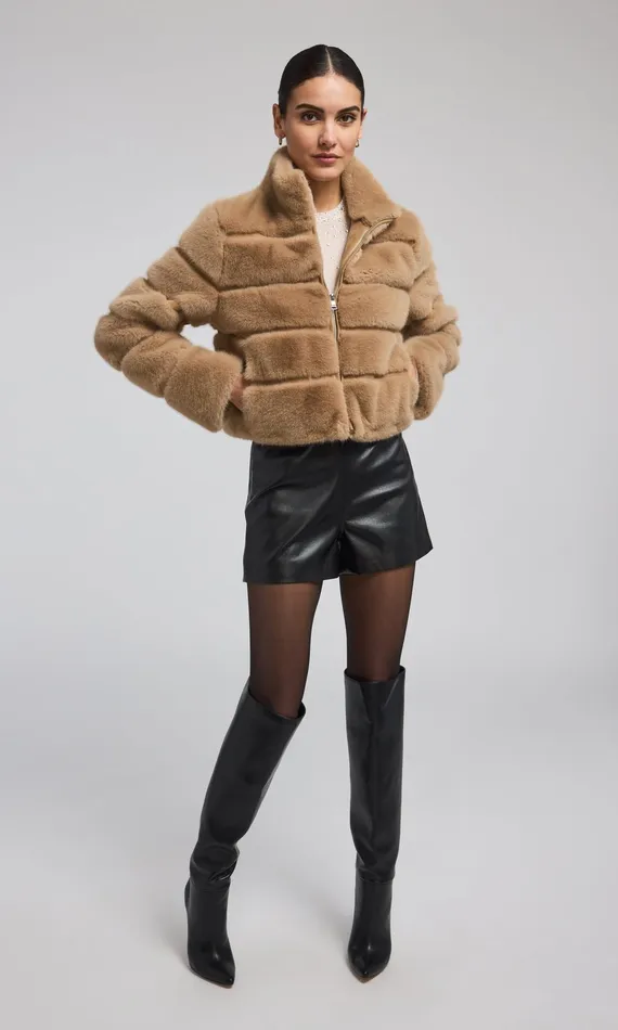 Outerwear Women Generation Love Clothing Tala Faux Fur Bomber Toffee