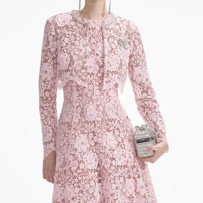 Outerwear Women Self Portrait Pink Flower Lace Jacket