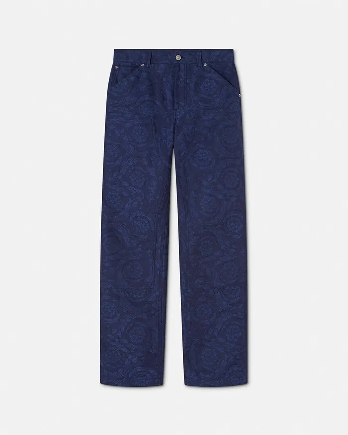 Pants and Shorts Men Versace Barocco Jacquard Carpenter Pants Blue