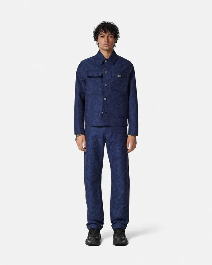 Pants and Shorts Men Versace Barocco Jacquard Carpenter Pants Blue