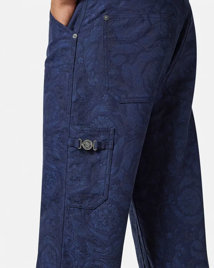 Pants and Shorts Men Versace Barocco Jacquard Carpenter Pants Blue