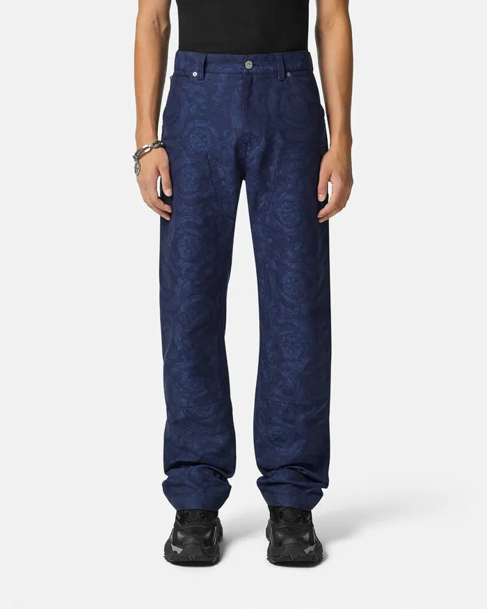 Pants and Shorts Men Versace Barocco Jacquard Carpenter Pants Blue