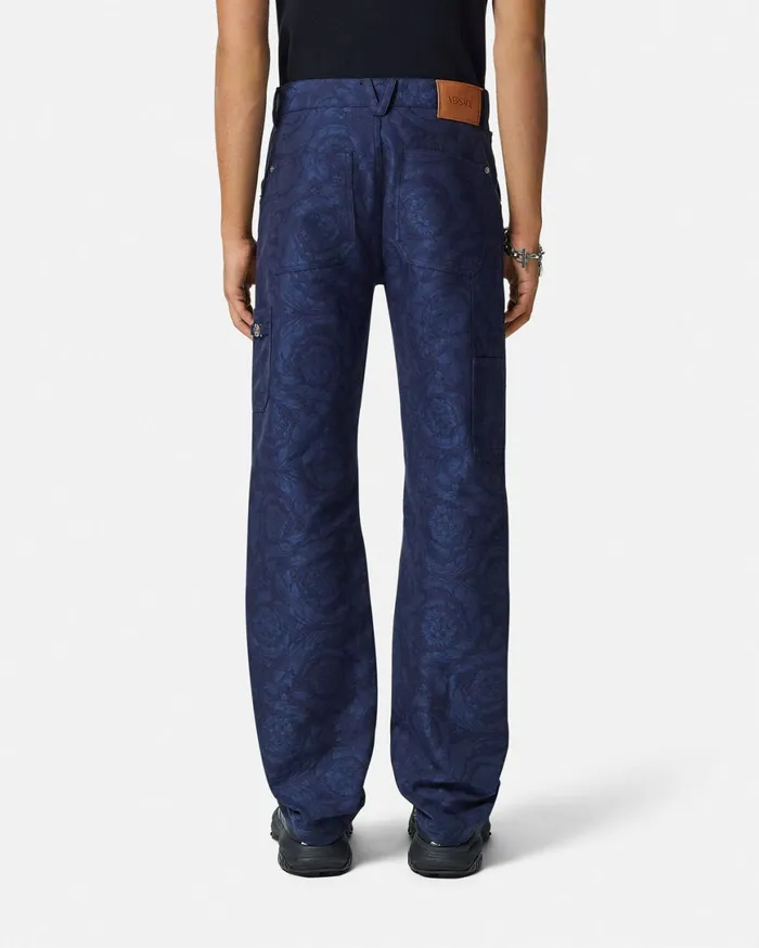Pants and Shorts Men Versace Barocco Jacquard Carpenter Pants Blue