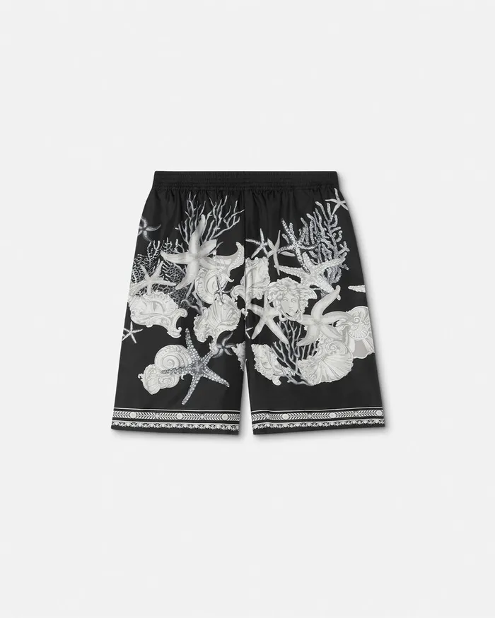 Pants and Shorts Men Versace Barocco Sea Silk Shorts Blackprint
