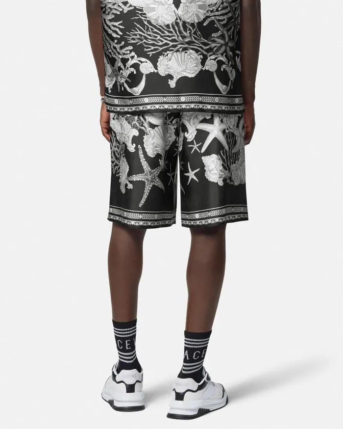 Pants and Shorts Men Versace Barocco Sea Silk Shorts Blackprint