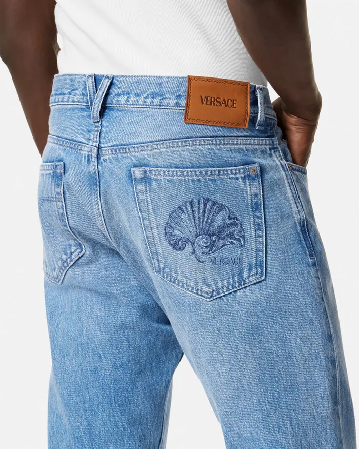 Pants and Shorts Men Versace Regular Fit Jeans Blue