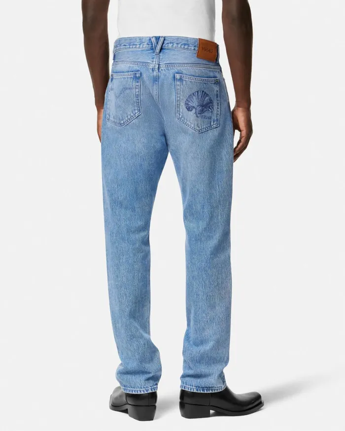 Pants and Shorts Men Versace Regular Fit Jeans Blue