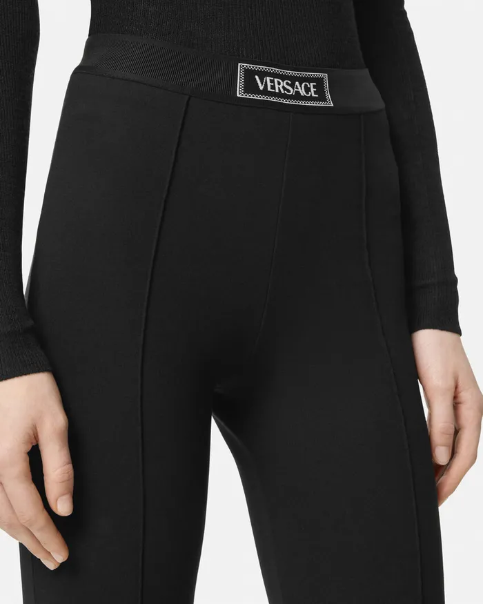Pants and Shorts Women Versace 90s Vintage Logo Stirrup Leggings Black