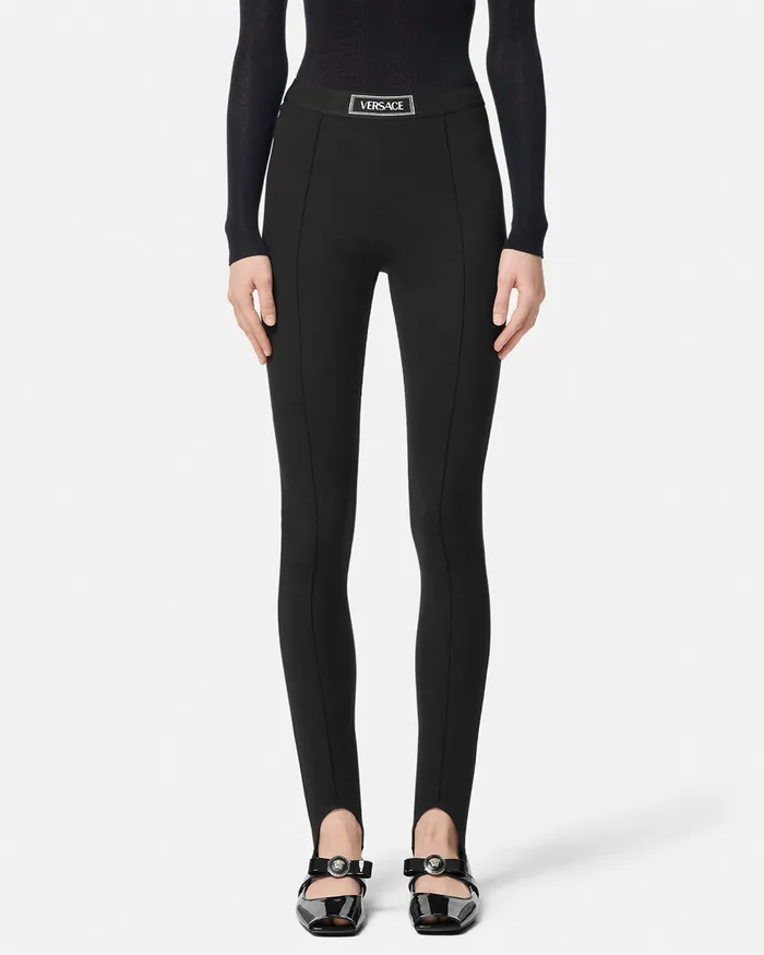 Pants and Shorts Women Versace 90s Vintage Logo Stirrup Leggings Black