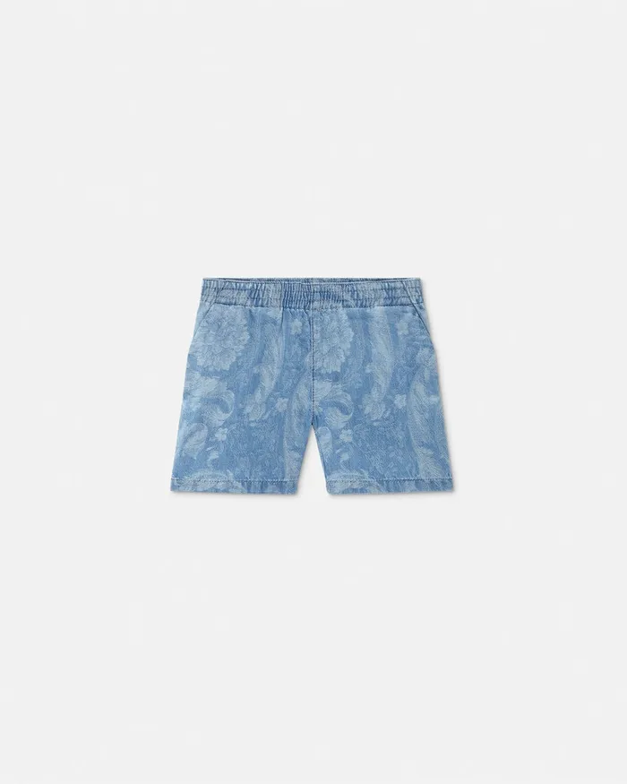 Pants Kids Versace Barocco Chambray Baby Shorts Light Blue