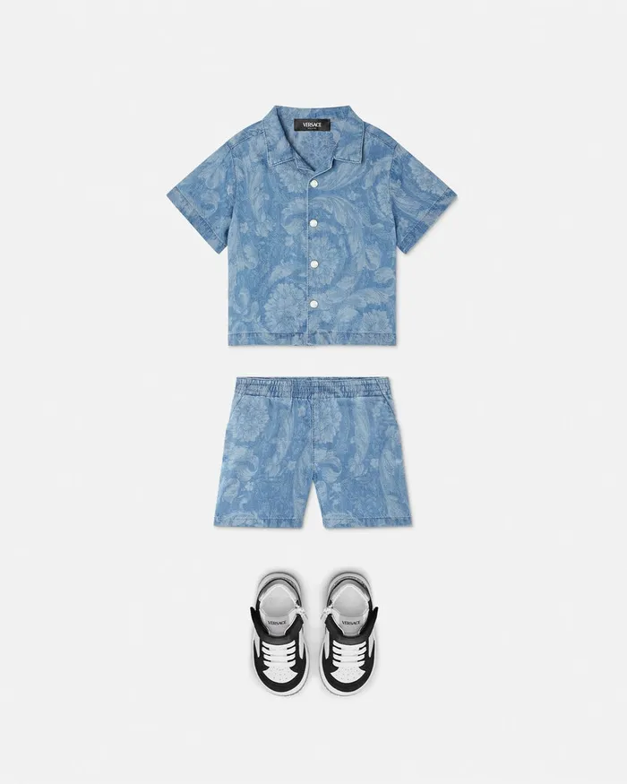Pants Kids Versace Barocco Chambray Baby Shorts Light Blue