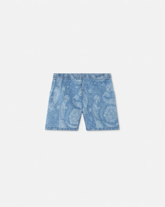 Pants Kids Versace Barocco Chambray Baby Shorts Light Blue
