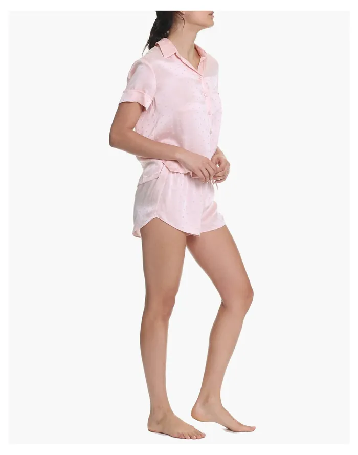 Papinelle Sleepwear Silk Hearts Boxer PJ In Blush Light Pink Women Madewell Pajamas