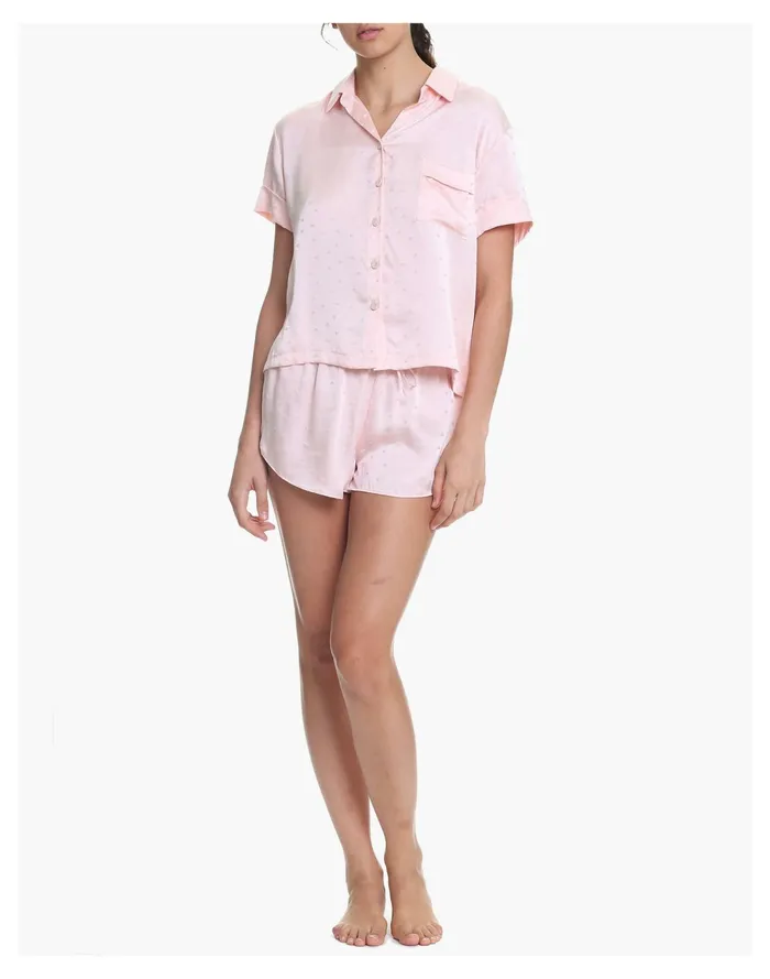 Papinelle Sleepwear Silk Hearts Boxer PJ In Blush Light Pink Women Madewell Pajamas